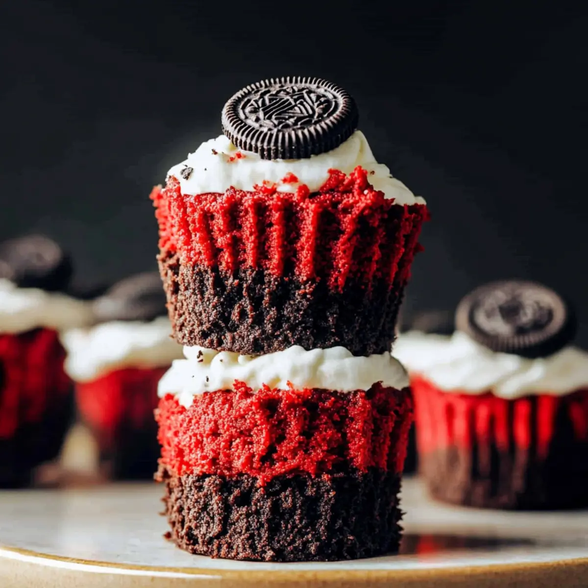 Mini Oreo Stuffed Red Velvet Brownie Cheesecakes