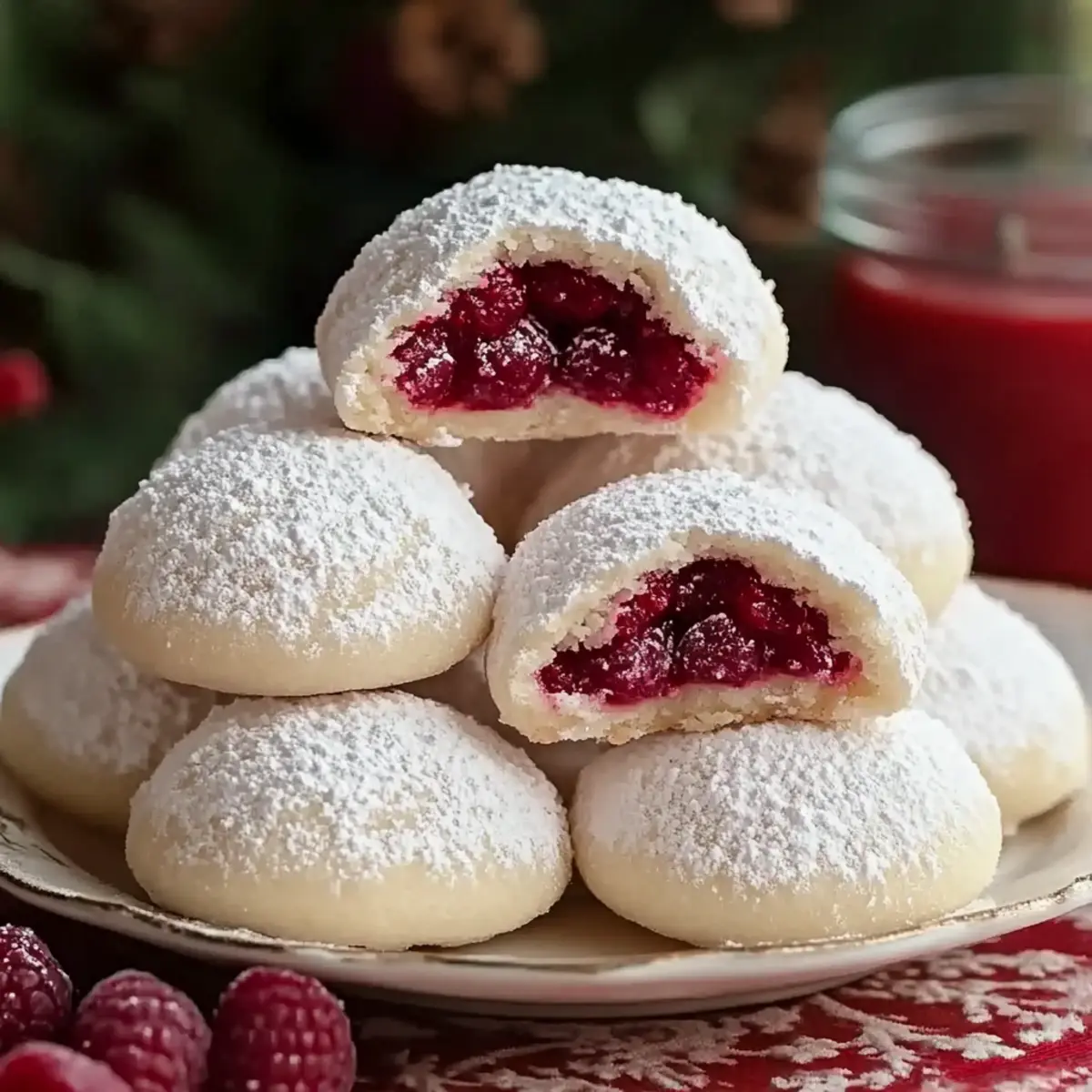 Raspberry-Filled Almond Snow Cookies