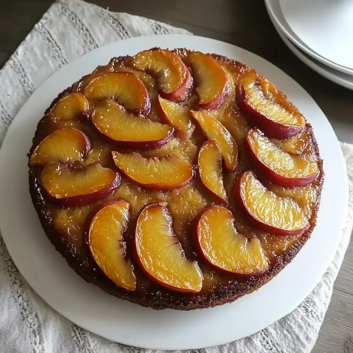 upside-down cake made with fresh peaches