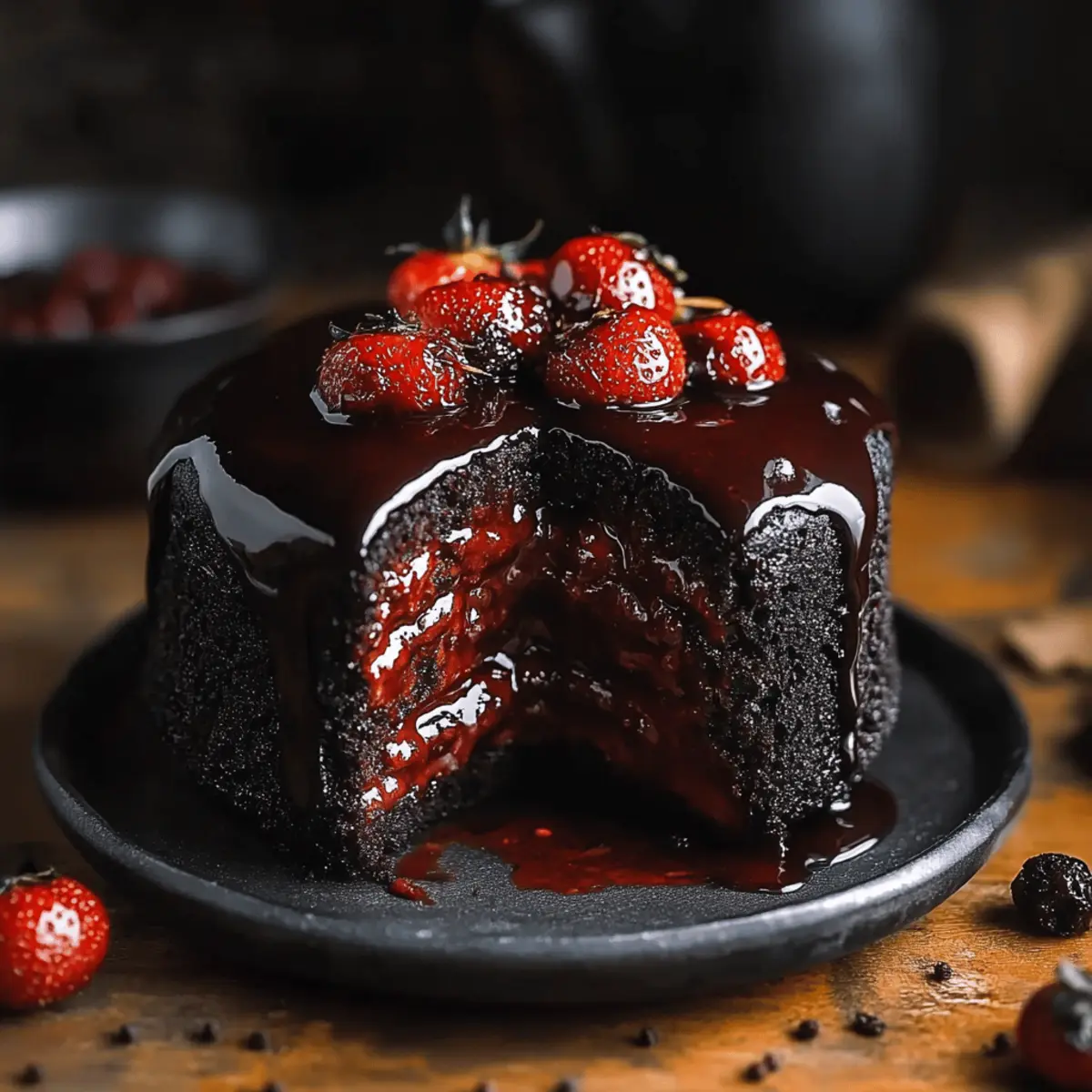 Spooky Black Velvet Halloween Cake with Luscious Blackberry Swirl