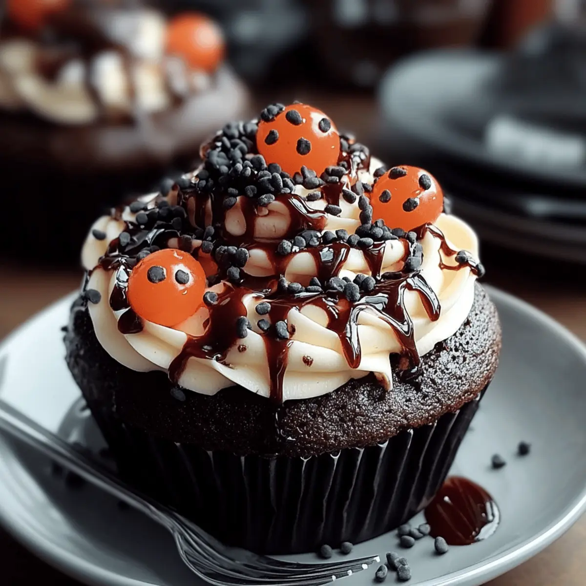 Haunting Halloween Chocolate Cupcakes with Bloody Ganache Filling