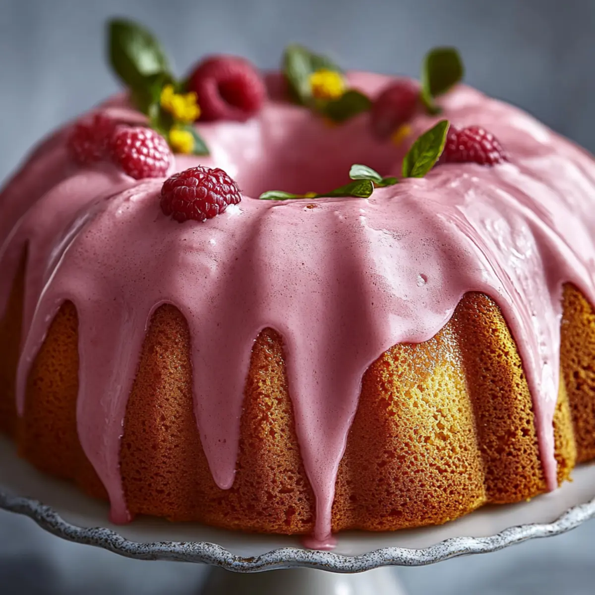 Chamomile Bundt Cake with Strawberry Glaze
