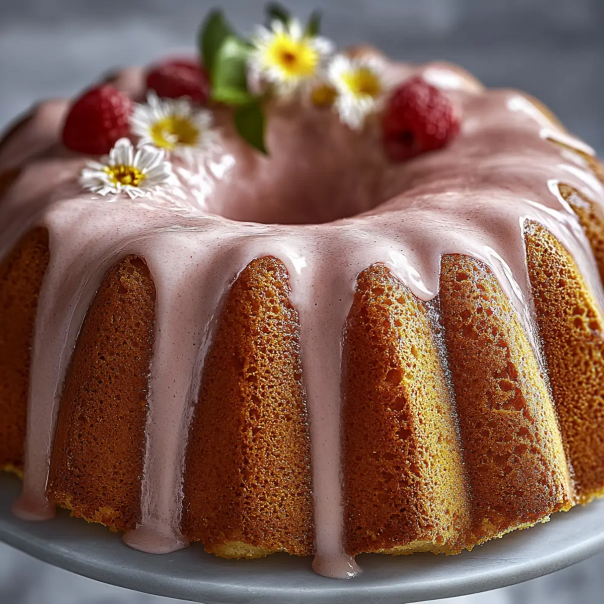Chamomile Bundt Cake with Strawberry Glaze