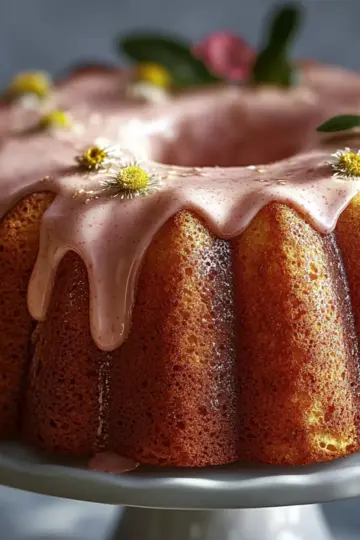 Chamomile Bundt Cake with Strawberry Glaze