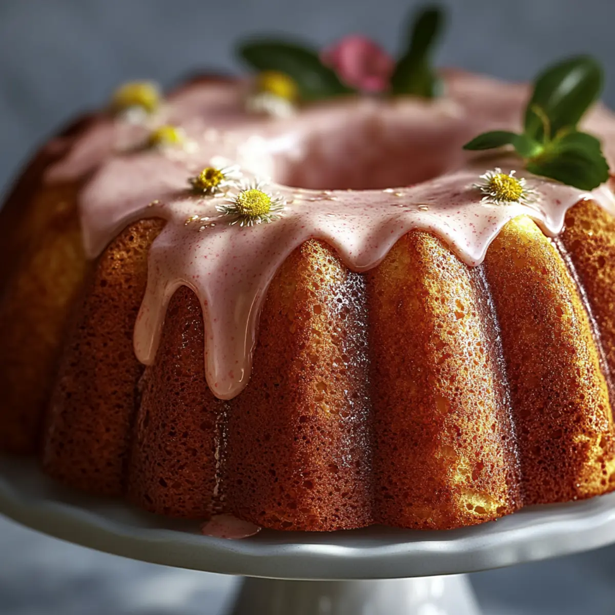 Chamomile Bundt Cake with Strawberry Glaze