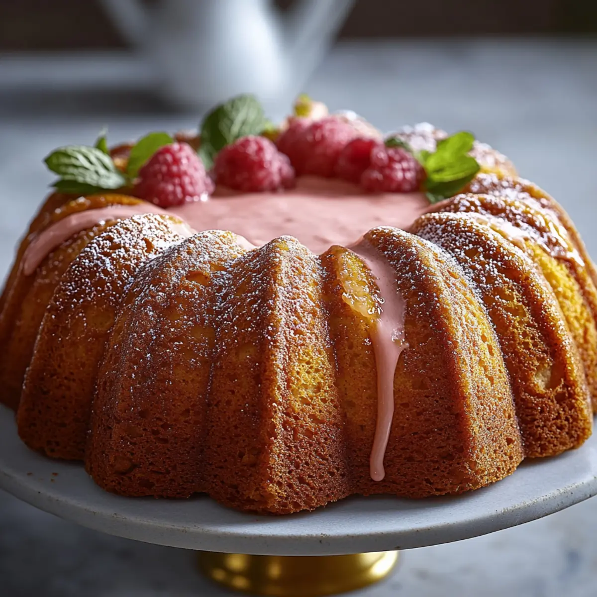 Chamomile Bundt Cake with Strawberry Glaze